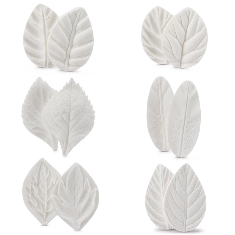 Beasea Silicone Leaf Fondant Mold, 6pcs Rose Leaf Cutter for Fondant Cake Decorations Styling Chocolate Sugar Cookie Cutter Set Silicone Mould - Image 1